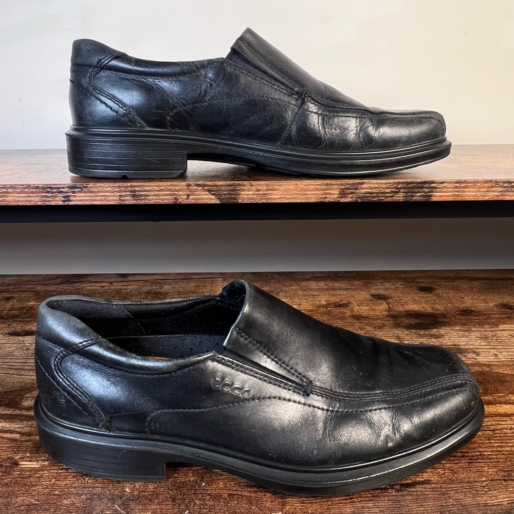 Ecco Leather Loafer Slip On Black Business Casual Dress Shoes Men's 41‎ US 7/7.5